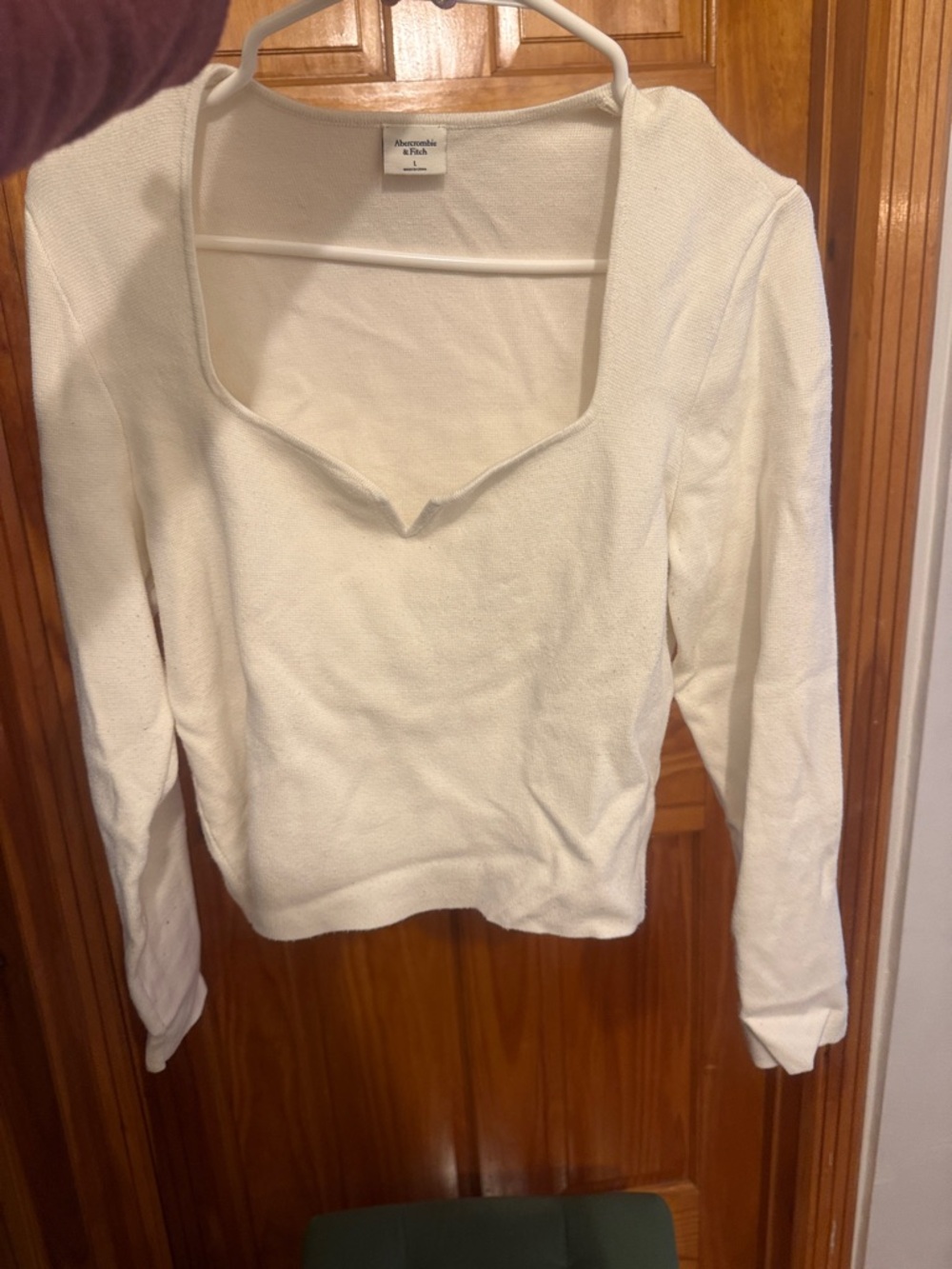 Abercrombie & Fitch Off-White Long Sleeve Square Neck Sweater